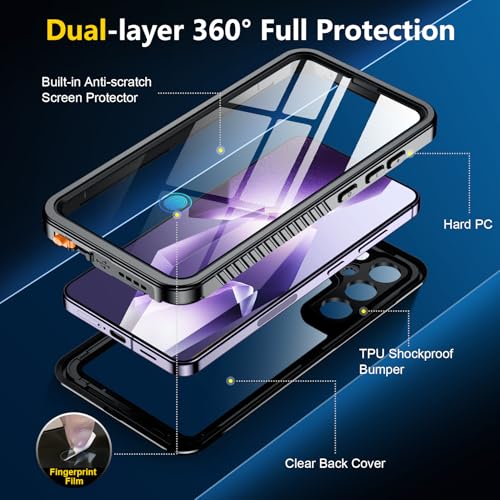 NEWTRENDS Designed for Samsung Galaxy S24 Case Waterproof,Built-in Screen & Lens Protector [Military Grade Shockproof] Full Body Protection Case for Galaxy S24 6.2”, Black