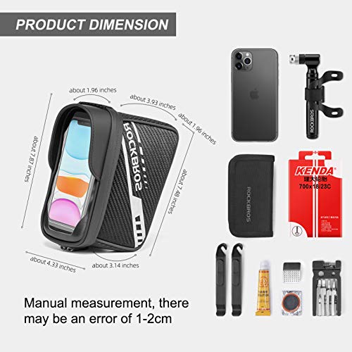 ROCKBROS Bike Phone Front Frame Top Tube Bike Bag with Sun Visor Waterproof | TPU Meterial Bicycle Handlebar Bag Cell Phone Holder Mount Bag Cycling Accessories Storage Pouch for Phone 7.2”