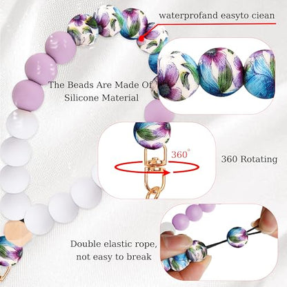 Silicone Beaded Phone Wrist Strap for Women, Elastic Wristlet - color: Light Purple