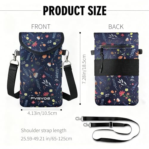 Neoprene Phone Sleeve Pouch Case Bag for Men Women w/Crossbody Strap/Neck Lanyard for iPhone 17/16/15/14 Pro Max, Samsung S25，Pixel 10 - color: Dark Blue Flower Cell Phone Sleeves