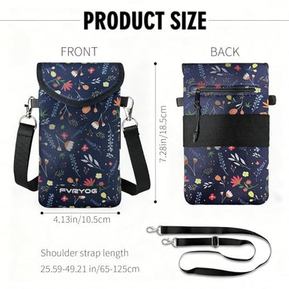 Neoprene Phone Sleeve Pouch Case Bag for Men Women w/Crossbody Strap/Neck Lanyard for iPhone 17/16/15/14 Pro Max, Samsung S25，Pixel 10 - color: Dark Blue Flower Cell Phone Sleeves