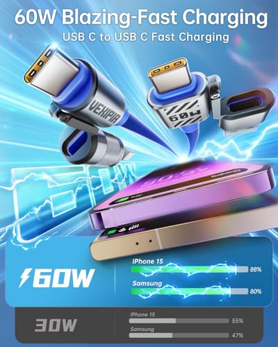 4 in 1 USB C Cable 60W 5FT Fast Charging & Data Transfer - color: Blue, style: 60W