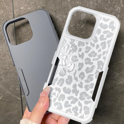 Magnetic Cute Case for iPhone 16 Pro Max, White Leopard Cheetah | Compatible with Magsafe, Heavy Duty Tough Rugged Full body Protection Shockproof Protective Phone Case for Women Girls - color: Magnetic-iPhone 16 Pro Max