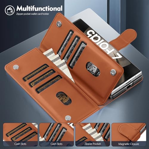 Shieldtop Compatible with Samsung Galaxy Z Fold 5 Wallet Case with Card Holder,Women Man RFID Blocking PU Leather Flip Shockproof Protective Cover Credit Card Holder Slots Kickstand,Light Brown - color: Light Brown, size: Samsung Galaxy Z Fold 5