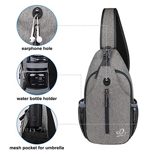 WATERFLY Crossbody Sling Backpack Sling Bag Travel Hiking Chest Bag Daypack | Small Hiking bag,Multi-compartment storage,Water-resistant,Breathable back pad,Reversible adjustable shoulder strap - color: Gray