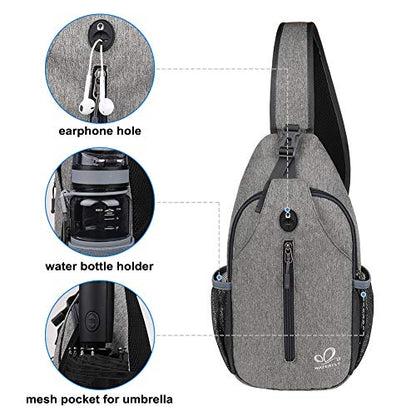 WATERFLY Crossbody Sling Backpack Sling Bag Travel Hiking Chest Bag Daypack | Small Hiking bag,Multi-compartment storage,Water-resistant,Breathable back pad,Reversible adjustable shoulder strap - color: Gray