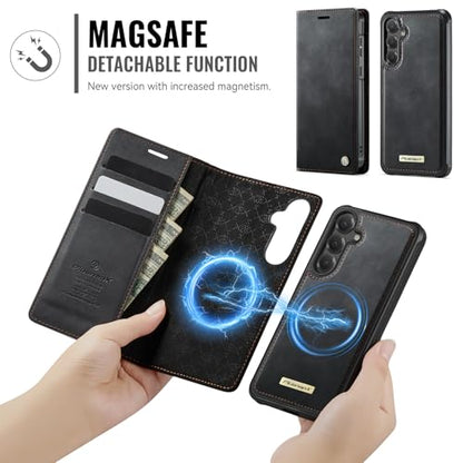 for Samsung Galaxy S26 Plus 2in1 Detachable Wallet Case, Black | Compatible with Magsafe, Magnetic, RFID Blocking Card Holder, Shockproof, Kickstand, Wireless Charging, PU Leather Flip Cover - color: (Detachable 2 in 1)-Black, size: Galaxy S26 Plus
