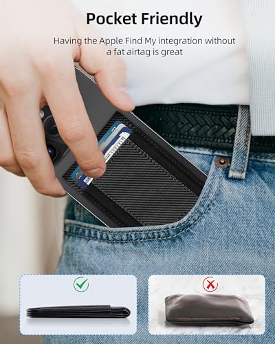 for Magsafe Wallet Works with Apple Find My, Leather Magnetic Phone Wallet - color: Carbon Fiber Black