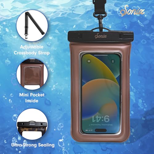 Sonix Waterproof Phone Pouch - Floating Phone Case Dry Bag w/Crossbody Lanyard - Beach Cruise Travel Essentials - Compatible w/All Devices, Touchscreen Friendly | Mocha - color: Mocha