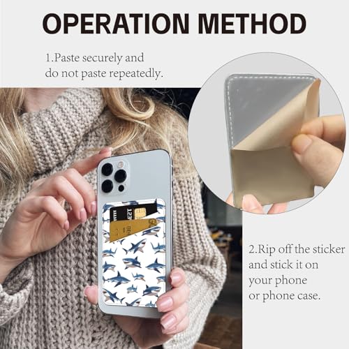 CREATCABIN Shark Phone Card Holder Leather Cell Phone Wallet Stick on Adhesive Credit Card Holder Slim Double Pocket Sticker for Back of Phone Case Compatible with Most Phones 3.7 x 2.5 Inch - style: Shark