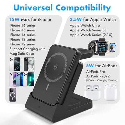 TRAVEL DEPOT 4 in 1 Charging Station for Apple Devices, Portable Wireless Charging Station Magnetic for MagSafe Charger Travel for iPhone 16/15/14/13 Apple Watch AirPods