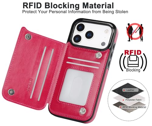 for iPhone 17 Pro Max Wallet Case with Screen Protector, Slim PU Leather Protective Case with Card Holder[RFID Blocking] Kickstand Cover 6.9“-Rose Red - color: Rose Red