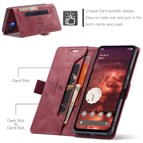 HAII Case for Google Pixel 10a 6.3",PU Leather Folio Flip Wallet Case with Card Holster Stand Kickstand Magnetic Closure Shockproof Phone Cover for Google Pixel 10a (Red) - color: Red