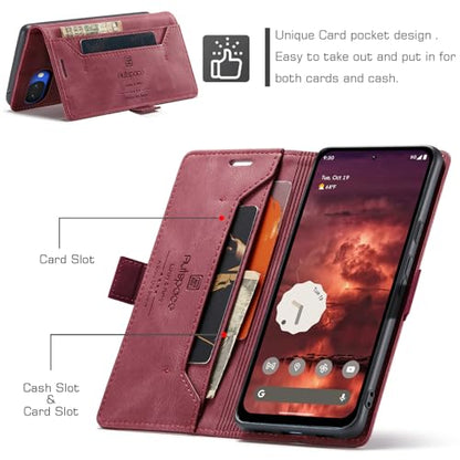 HAII Case for Google Pixel 10a 6.3",PU Leather Folio Flip Wallet Case with Card Holster Stand Kickstand Magnetic Closure Shockproof Phone Cover for Google Pixel 10a (Red) - color: Red