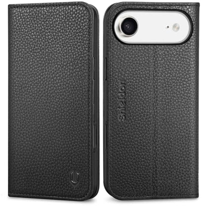 SHIELDON Genuine Leather Case Wallet for iPhone Air 6.5", Pebbled Black | Magnetic Closure, RFID Blocking, Credit Card Slot, Kickstand, Flip Book Design, Soft Shockproof Phone Cover - color: Pebbled Black