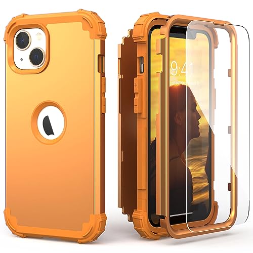 IDweel for iPhone 15 Case with Screen Protector,Luxury 3 in 1 Shockproof Slim Fit Hybrid Heavy Duty Protection Glitter Hard PC Cover Soft Silicone Bumper Full Body Case,Sundial Yellow - color: Sundial Yellow