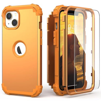 IDweel for iPhone 15 Case with Screen Protector,Luxury 3 in 1 Shockproof Slim Fit Hybrid Heavy Duty Protection Glitter Hard PC Cover Soft Silicone Bumper Full Body Case,Sundial Yellow - color: Sundial Yellow