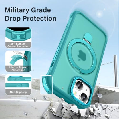 Designed for iPhone 15 Case with Magnetic Stand, Darkcyan | Certified Drop Protection, Great Grip Feeling, Matte Translucent Back Slim Shockproof Phone Cover - color: Darkcyan, size: Iphone 15