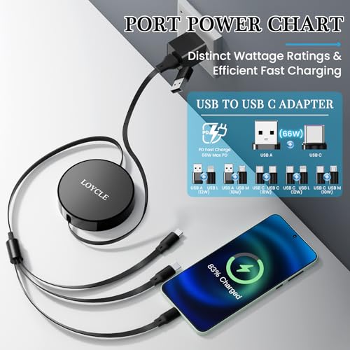 6 in 1 Multi Charger Cable Retractable USB C Cable 1.1m Fast Charging – Up to 66W PD Works with 100W PD Adapter Universal Multi Device Charger for Car and Travel