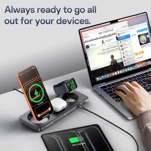 AC ISLAND 5-in-1 Wireless Charger for MagSafe, 25W Foldable Magnetic Stand - color: Gray