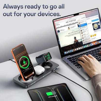 AC ISLAND 5-in-1 Wireless Charger for MagSafe, 25W Foldable Magnetic Stand - color: Gray