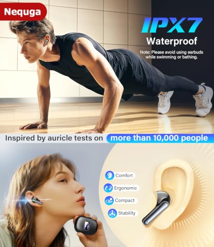 Wireless Earbuds Bluetooth Headphones, 48H Playtime Ear Buds with Mic and LED Digital Display Charging Case, IPX7 Waterproof in-Ear Earphone for iPhone Andriod Phone