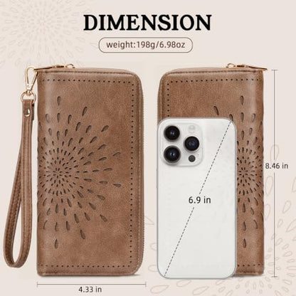 APHISON Wallet Women Large Capacity Clutch Purse For Ladies Card Holder RFID Wristlet Phone Zipper Coin Travel Pocket - color: 03-camel