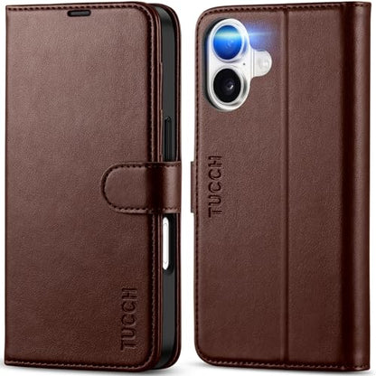 TUCCH Wallet Case for iPhone 17 (6.3") 2025, Flip Stand, Chocolate Brown | RFID Blocking, 4 Card Holders, Kickstand, PU Leather, Shockproof TPU Shell, Magnetic Closure, Protective Folio Cover - color: Chocolate Brown