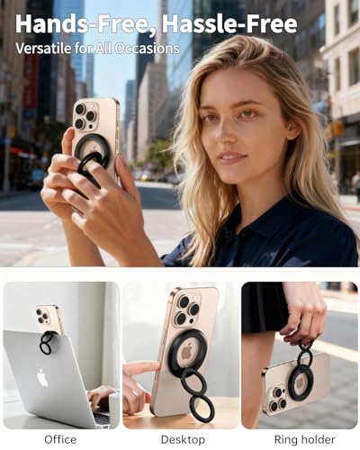 ANEWSIR Magnetic Phone Ring MagSafe Phone Grip, Magnetic Cell Phone Stand Holder Finger Ring [Super Magnet] [360 Rotation] [Double Bracket] Compatible with iPhone 17/16/15/14/13/12 Series - Black