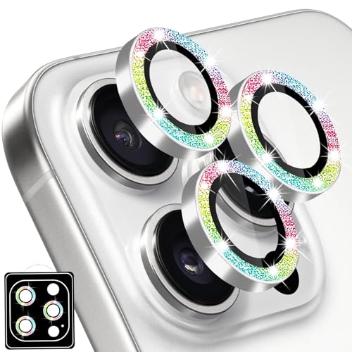 Designed for iPhone 16 Pro and 16 Pro Max Camera Lens Protector, Diamond Glitter Bling Sparkle Lens Cover 9H Tempered Glass Camera Cover Anti Scratch Shockproof Screen Protector for Women Girls - color: Colorful Glitter