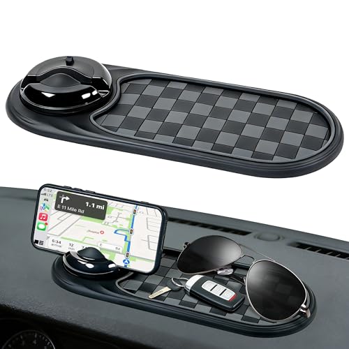 Universal Anti-Slip Car Dashboard Mat with 360° Rotating Phone Holder – Multi-Functional Organizer Pad for Phones, Sunglasses, Keys, and Daily Essentials (Gray Black) - color: Gray Black
