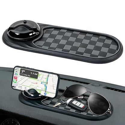 Universal Anti-Slip Car Dashboard Mat with 360° Rotating Phone Holder – Multi-Functional Organizer Pad for Phones, Sunglasses, Keys, and Daily Essentials (Gray Black) - color: Gray Black