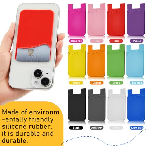 Kanayu 48 Pcs Cell Phone Wallet Silicone Adhesive Phone Case Phone Pocket Card Holder for Most Phones, 12 Colors