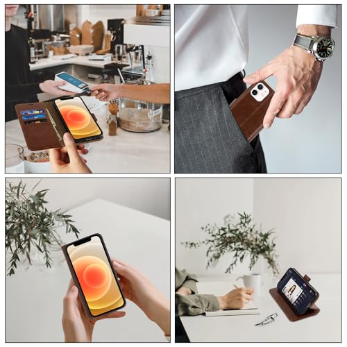 MONASAY Wallet Case Compatible for iPhone 12 mini 5G 5.4-inch,[Glass Screen Protector Included] [RFID Blocking] Flip Folio Leather Cell Phone Cover with Credit Card Holder, Brown - color: Brown