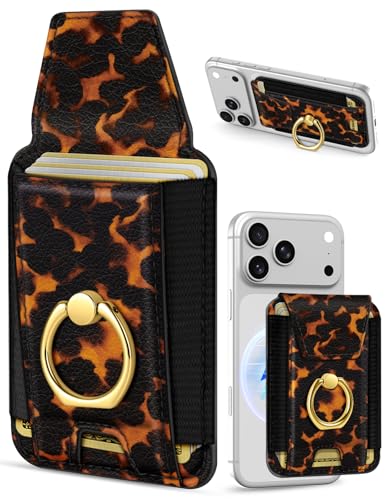 Shorogyt Compatible with Magsafe Wallet with Ring Grip Magnetic Card Holder - Cute Phone Wallets with Stand for iPhone 17/16/15/14/13/12 Series for Women Girls Brown Leopard Design, Fit 7 Cards - color: Brown Leopard