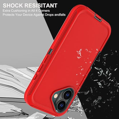 YKHJKLEC for iPhone 17 Case, Military Grade 3 in 1 Heavy Duty Shockproof/Drop Proof/Dust Proof Case with 2Pcs Tempered Glass Screen Protector (Red/Black) - color: Red/Black