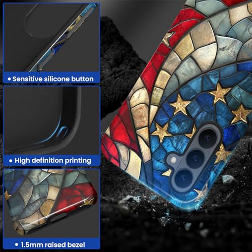 Compatible with Samsung Galaxy S26 Case,Glossy Case All-Round Protection Shockproof Anti-Scratches TPU Cover,Cases for Man Woman-American Flag Stained Glass - color: American Flag Stained Glass, size: Galaxy S26