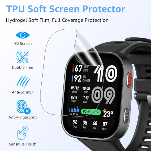8 Pack Screen Protector for Amazfit Bip Max, Soft TPU Self-Healing Bubble Free Anti-Scratch HD Clear Touch Sensitive Protective Film Compatible with Amazfit Bip Max - size: For Bip Max