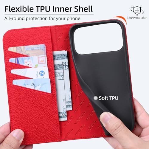 VISOUL Wallet Case for iPhone 17 Pro Max 6.9-inch 2025 | Pebbled Leather Flip Case | RFID Blocking Card Holder | Kickstand | Folio Cover | Shockproof Inner Phone Shell | Black+Red - color: Black+Red