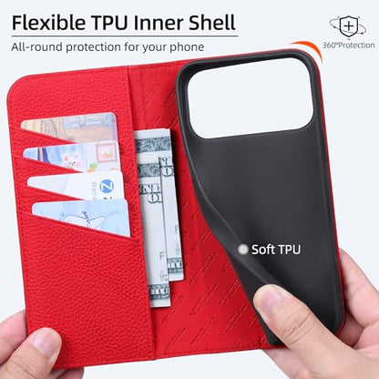 VISOUL Wallet Case for iPhone 17 Pro Max 6.9-inch 2025 | Pebbled Leather Flip Case | RFID Blocking Card Holder | Kickstand | Folio Cover | Shockproof Inner Phone Shell | Black+Red - color: Black+Red