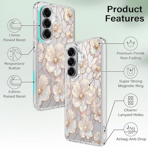 for Samsung Galaxy S26 Magnetic Case【Compatible with MagSafe】 Aesthetic Oil Painting Stained Glass Flower Design, Slim Fit Hard PC Back Shockproof Cute Clear Phone Cover, Light Pink - color: Light Pink, size: Galaxy S26