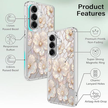 for Samsung Galaxy S26 Magnetic Case【Compatible with MagSafe】 Aesthetic Oil Painting Stained Glass Flower Design, Slim Fit Hard PC Back Shockproof Cute Clear Phone Cover, Light Pink - color: Light Pink, size: Galaxy S26