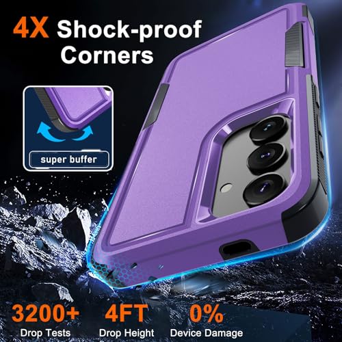 Case for Samsung Galaxy S24 FE, Full Body Heavy Duty Rugged Shockproof Protective Phone Cover with Lanyard Strap, Tempered Glass Screen Protector and Camera Lens Cover, Lavender | Rugged Shockproof Protective Case,with Tempered Glass Screen Protector + Ca