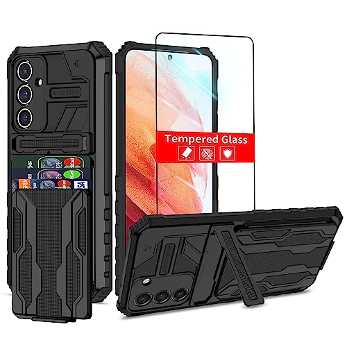 for Samsung Galaxy S23 FE Wallet Case with Card Holder, Black | Detachable Card Holder, Built-in Kickstand, with Screen Protectors, Military Grade, Full Body Shockproof - size: for Galaxy S23 FE - 6.4''