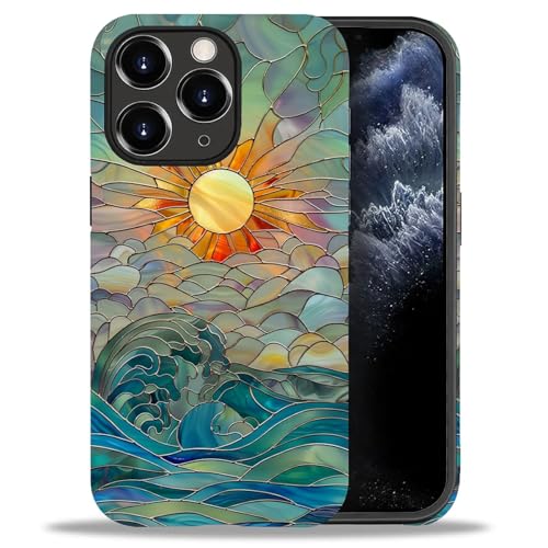 DAIZAG Compatible with iPhone 11 Pro Case,Sun Rays Ocean Waves Stained Glass Full Pattern Plastic Soft TPU,Double Protection Corner Case for iPhone 11 Pro - color: Sun Rays Ocean Waves Stained Glass, size: iPhone 11 Pro