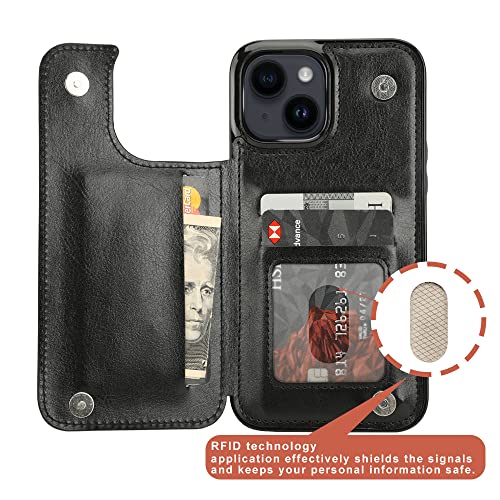 uCOLOR for iPhone 13/14 Wallet Case with Card Holder Black | PU Leather RFID Blocking for Women Men Magnetic Clasp Kickstand - color: Black