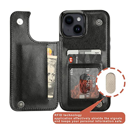 uCOLOR for iPhone 13/14 Wallet Case with Card Holder Black | PU Leather RFID Blocking for Women Men Magnetic Clasp Kickstand - color: Black