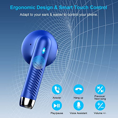 Wireless Earbuds, Bluetooth 5.4 Earbuds Stereo Bass, Bluetooth Headphones - color: dark blue