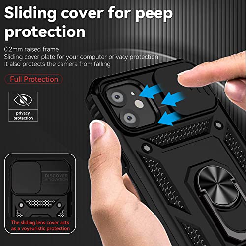 for iPhone 11 Case,with Screen Protectors and Camera Cover,[Military Grade] 16ft.Drop Tested Cover with Magnetic Kickstand Protective Case for iPhone 11 6.1 inch, Black - color: Black