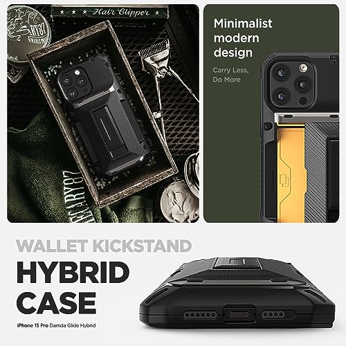 VRS DESIGN Damda Glide Hybrid Phone Case Designed for iPhone 15 Pro (2023), Functional Sturdy Wallet Card Holder Kickstand Case Compatible with iPhone 15 Pro (Matte Black) - color: Matte Black, size: iPhone 15 Pro